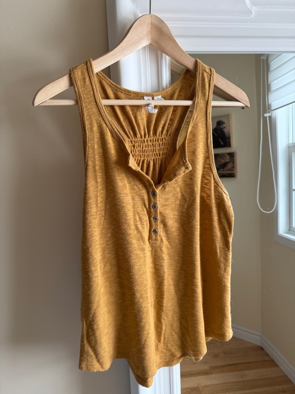 Others Follow Mustard Henley Tank with Smocked Back